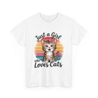 Just a Girl Who Loves Cats T-Shirt — Cute Kitten Retro Sunset Tee for Cat Lovers