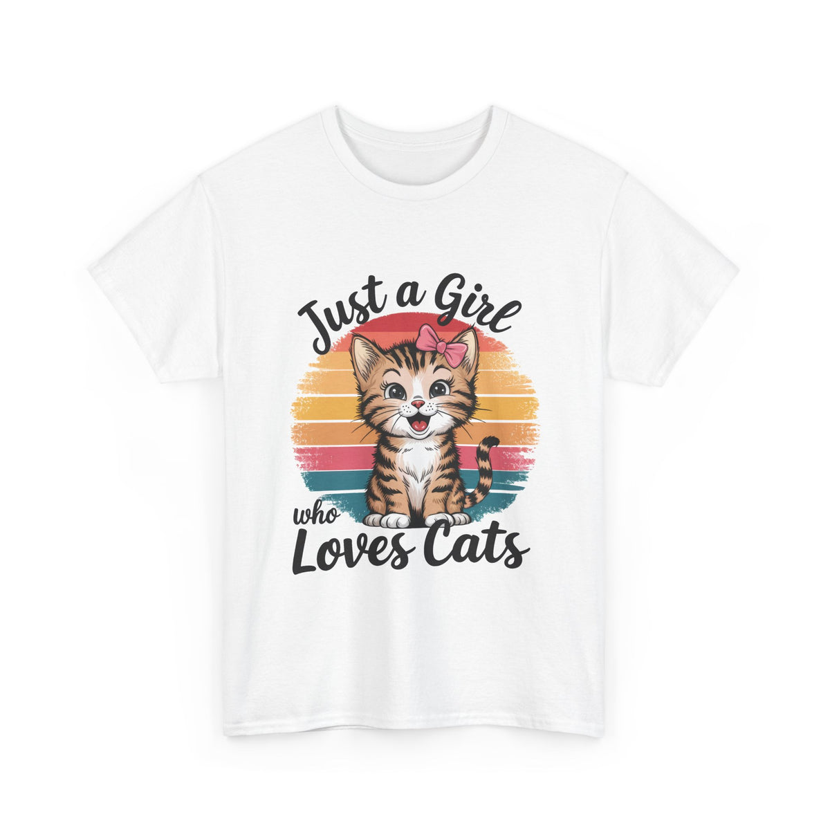 Just a Girl Who Loves Cats T-Shirt — Cute Kitten Retro Sunset Tee for Cat Lovers