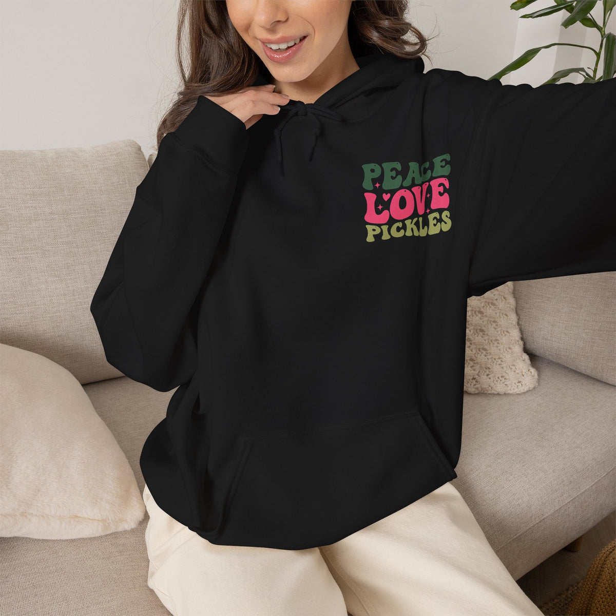 Peace Love Pickles Hoodie — Retro Groovy Graphic Hoodie