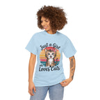 Just a Girl Who Loves Cats T-Shirt — Cute Kitten Retro Sunset Tee for Cat Lovers