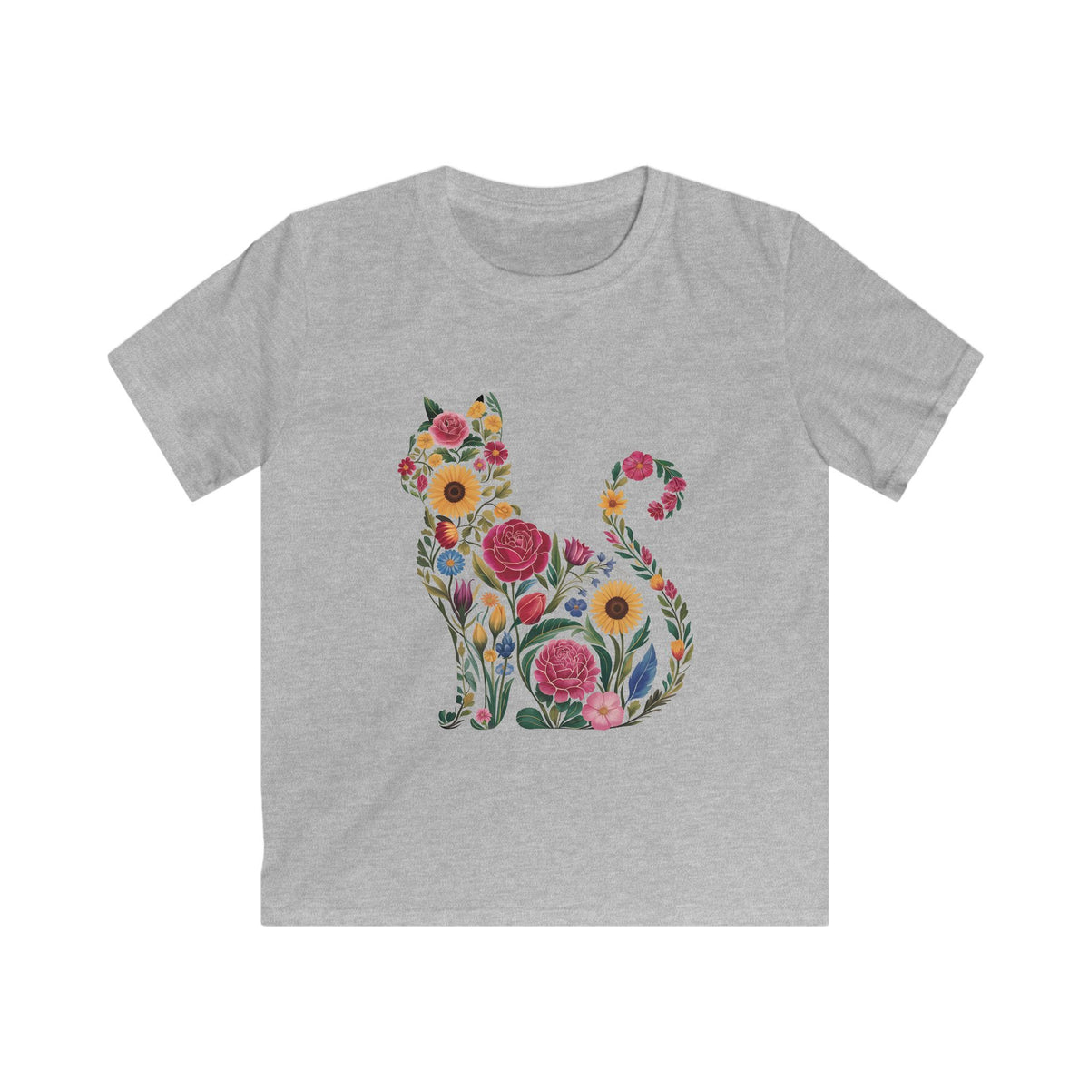 Kids Tee - Cute Botanical Floral Kitten Tee for Girls & Boys