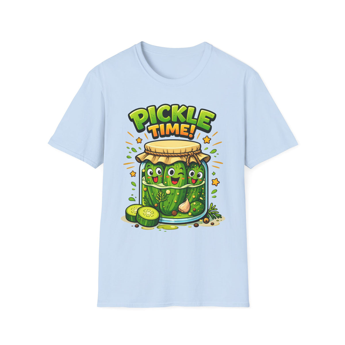 Adult Unisex Pickle Time T-Shirt — Cute Cartoon Pickle Jar Tee