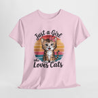 Just a Girl Who Loves Cats T-Shirt — Cute Kitten Retro Sunset Tee for Cat Lovers