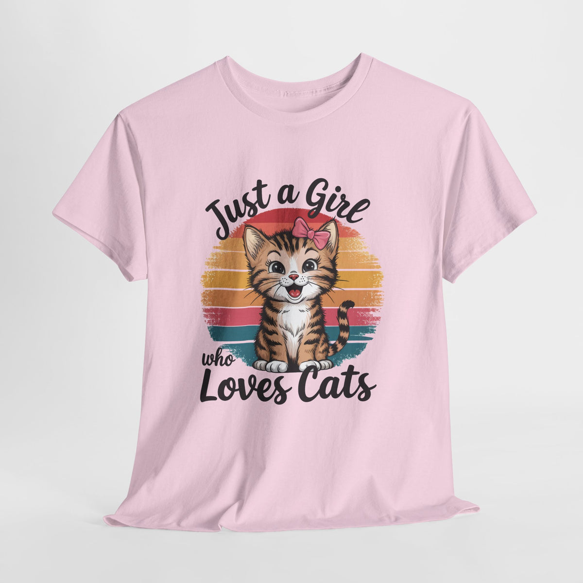 Just a Girl Who Loves Cats T-Shirt — Cute Kitten Retro Sunset Tee for Cat Lovers