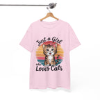 Just a Girl Who Loves Cats T-Shirt — Cute Kitten Retro Sunset Tee for Cat Lovers