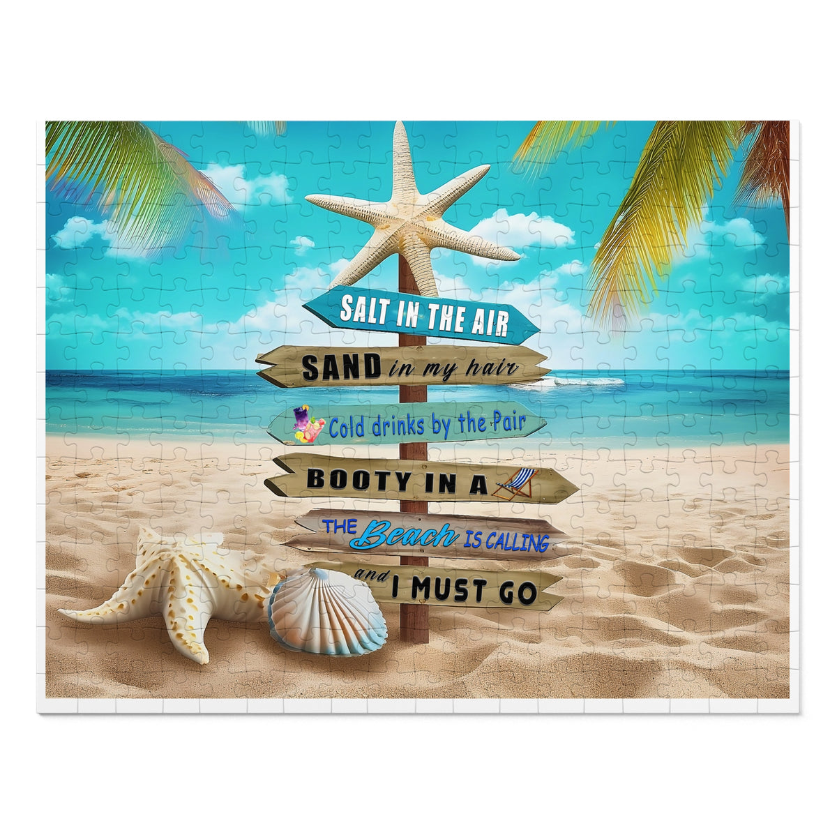 Beach Signpost Jigsaw Puzzle with Tin — 'Salt in the Air, Sand in My Hair' Seaside Puzzle Gift