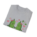 Cute Pickle Couple T-Shirt — Kawaii Matching Pickles with Hearts & Flowers