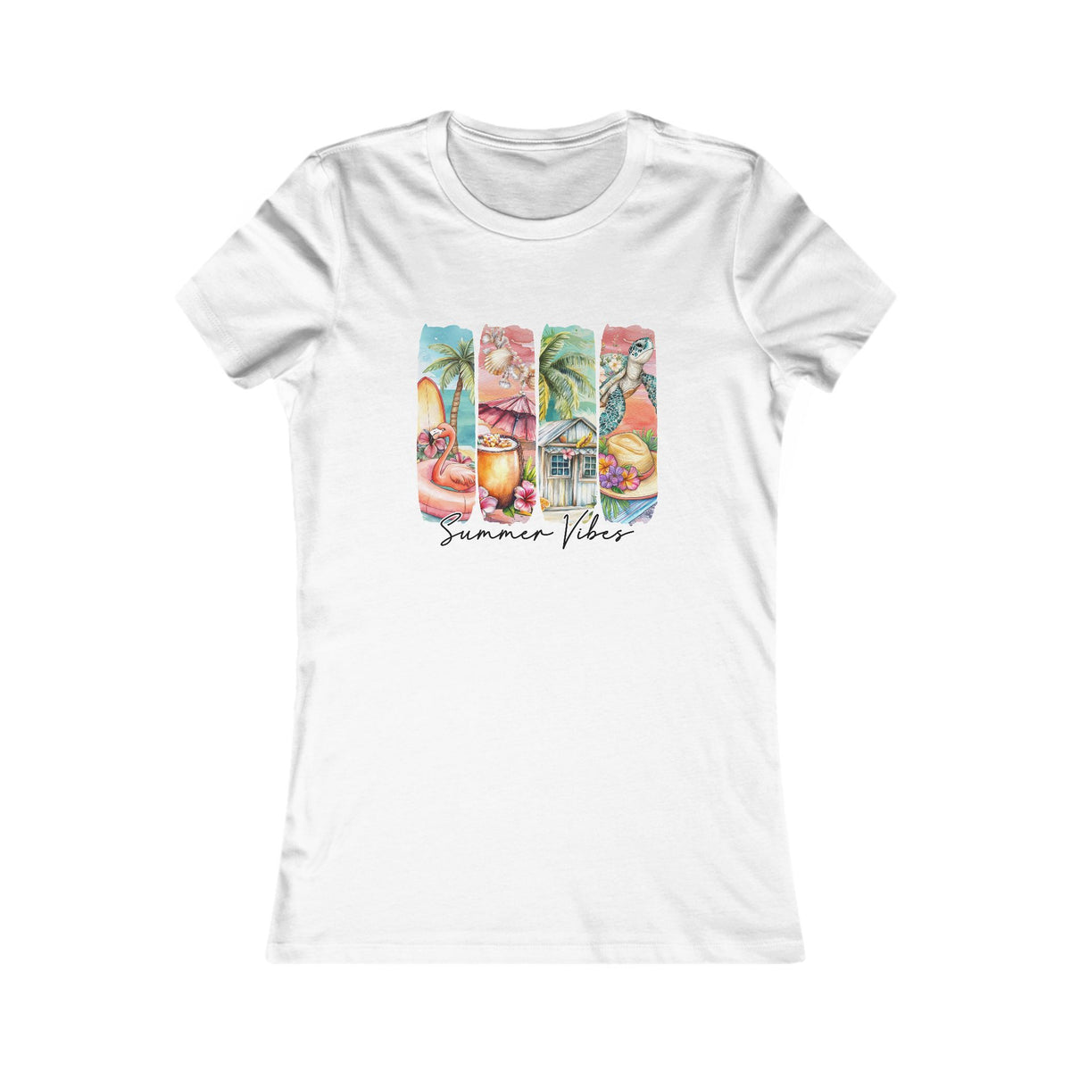 Summer Vibes Women’s Tee – Tropical Beach Graphic