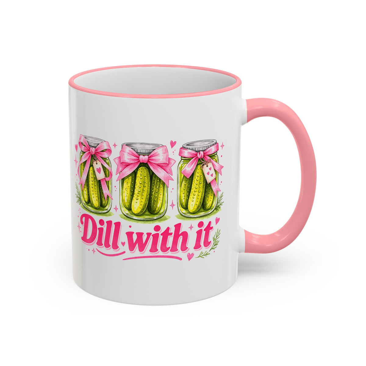 Dill With It Mug — Cute Pickle Jar Coffee Cup (Accent Rim & Handle)