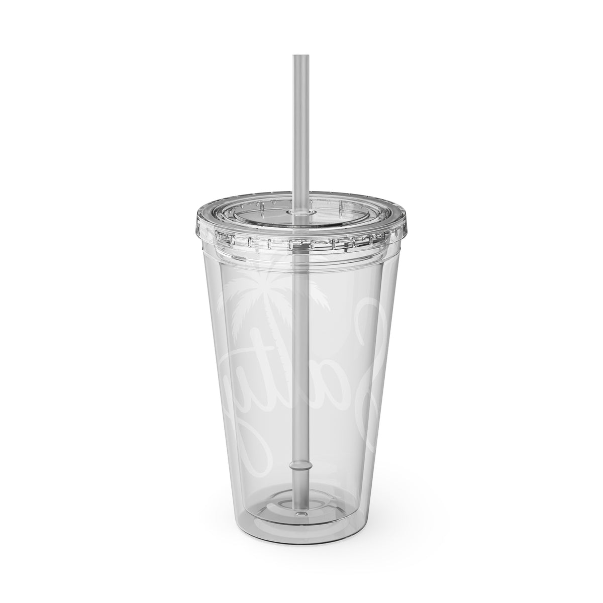 Salty Palm 16oz Tumbler with Straw — Clear Beach Insulated Cup