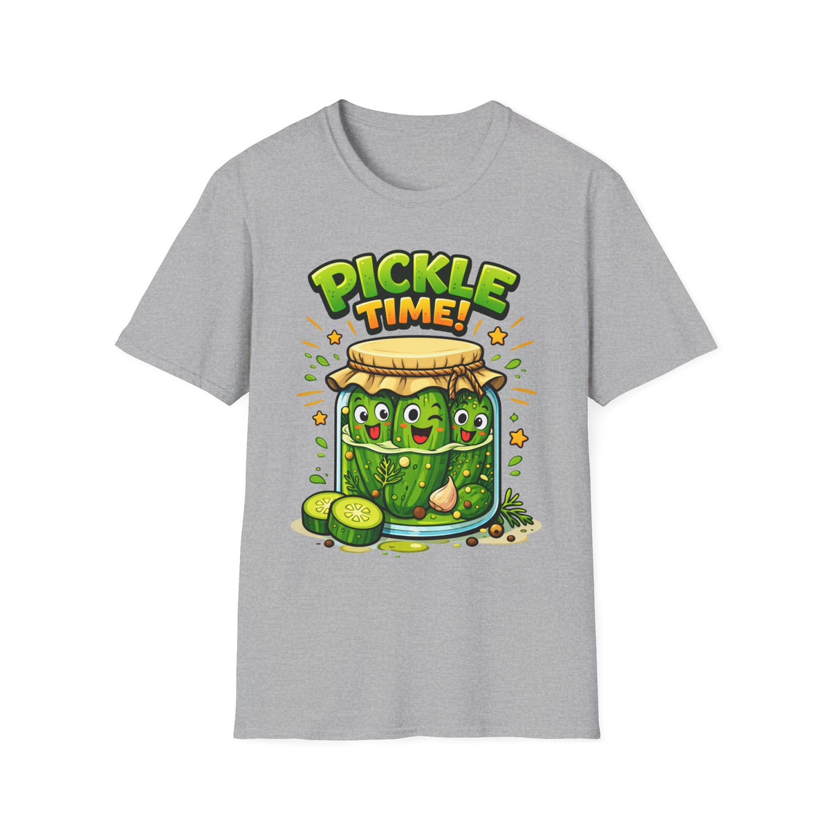 Adult Unisex Pickle Time T-Shirt — Cute Cartoon Pickle Jar Tee