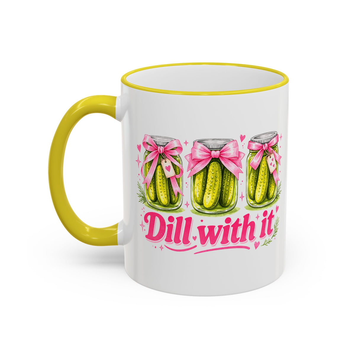 Dill With It Mug — Cute Pickle Jar Coffee Cup (Accent Rim & Handle)