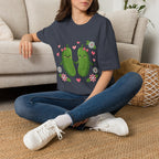 Cute Pickle Couple T-Shirt — Kawaii Matching Pickles with Hearts & Flowers