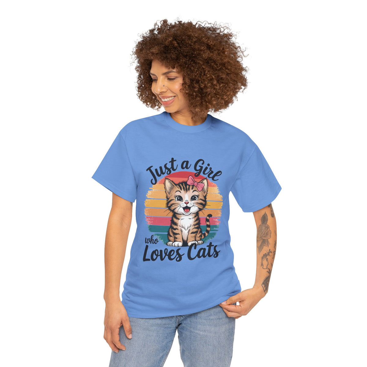 Just a Girl Who Loves Cats T-Shirt — Cute Kitten Retro Sunset Tee for Cat Lovers