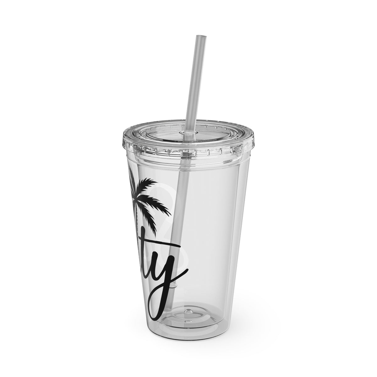 Salty Palm 16oz Tumbler with Straw — Clear Beach Insulated Cup