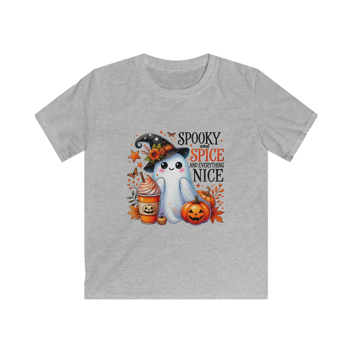 Kids Halloween Tee — "Spooky, Spice & Everything Nice" Ghost Pumpkin Shirt