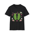 Cute Pickle Couple T-Shirt — Kawaii Matching Pickles with Hearts & Flowers