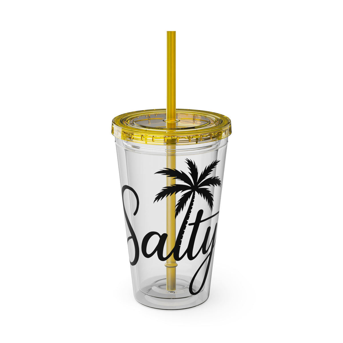 Salty Palm 16oz Tumbler with Straw — Clear Beach Insulated Cup