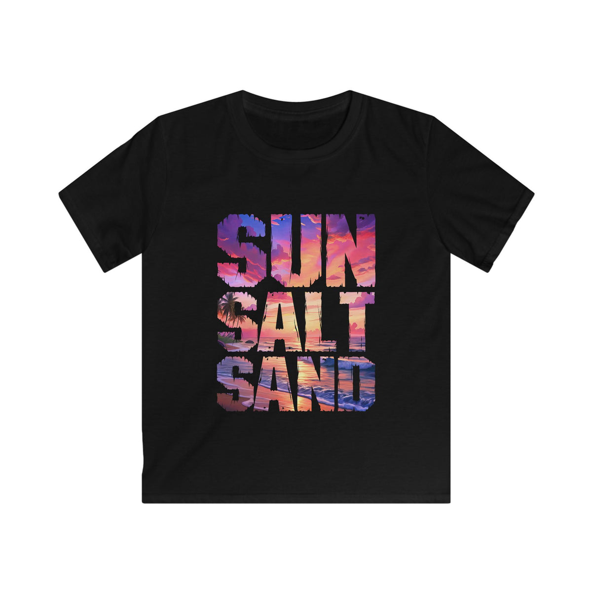 Kids Tee — "Sun Salt Sand" Beach Sunset Graphic