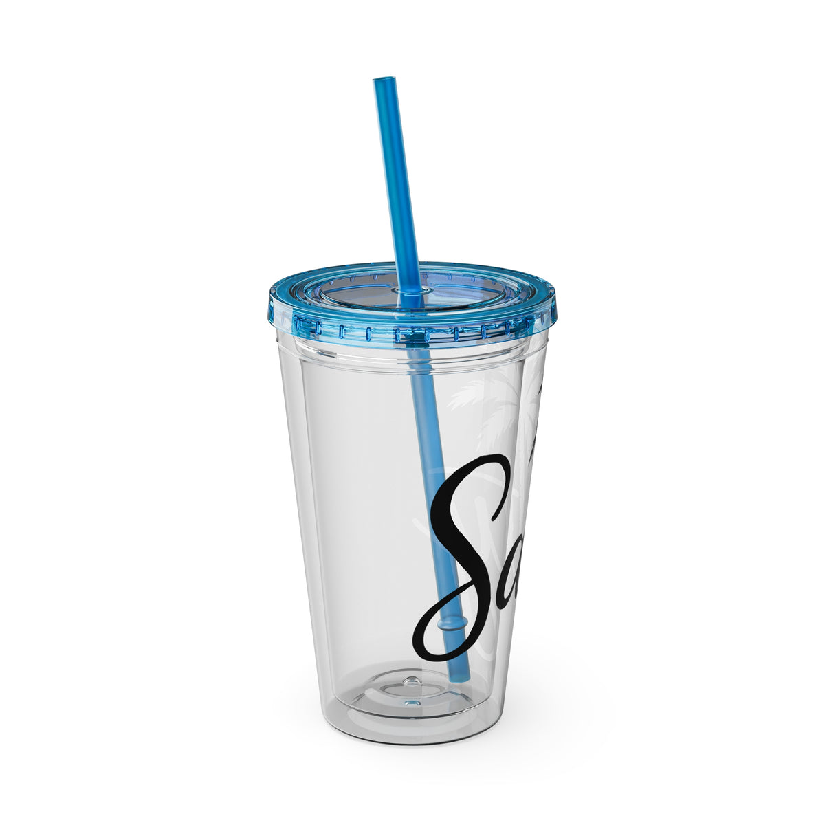 Salty Palm 16oz Tumbler with Straw — Clear Beach Insulated Cup
