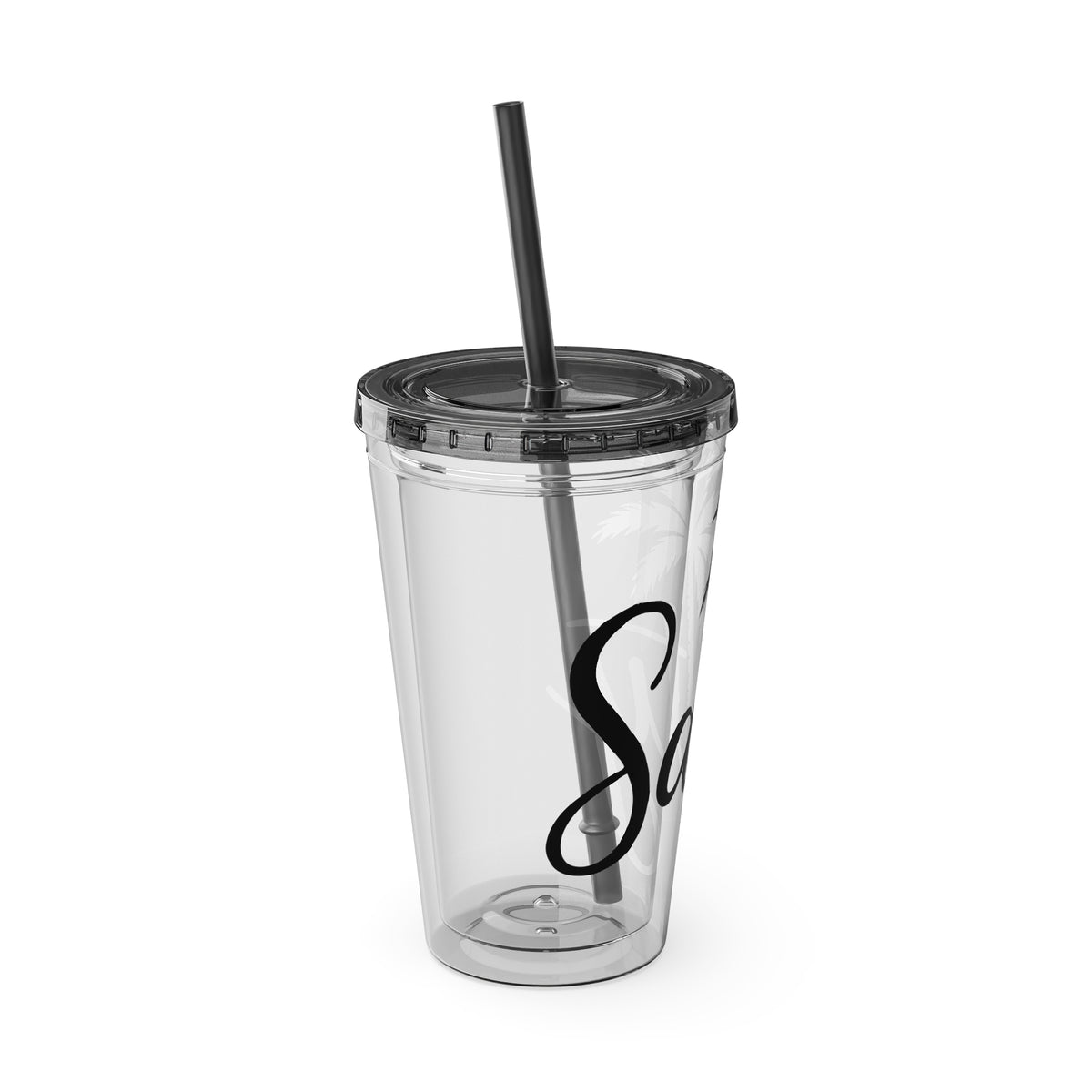 Salty Palm 16oz Tumbler with Straw — Clear Beach Insulated Cup