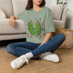 Cute Pickle Couple T-Shirt — Kawaii Matching Pickles with Hearts & Flowers