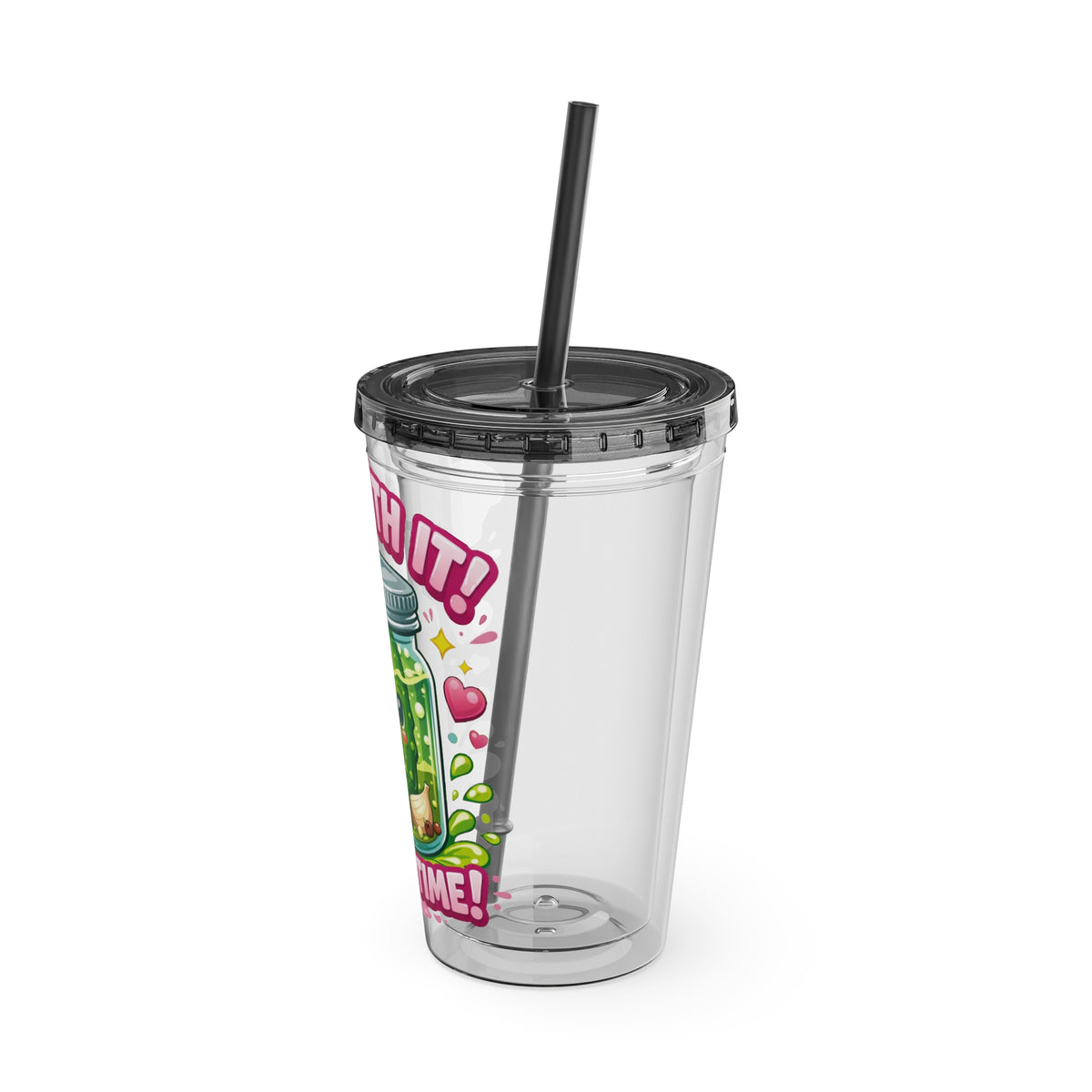 Pickle Time Tumbler with Straw — Cute 'Dill With It' 16oz Cold Cup