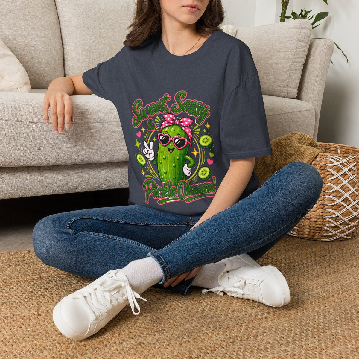 Sweet Sassy Pickle T-Shirt — "Sweet, Sassy & Pickle Obsessed" Cute Cactus/Pickle Graphic Tee