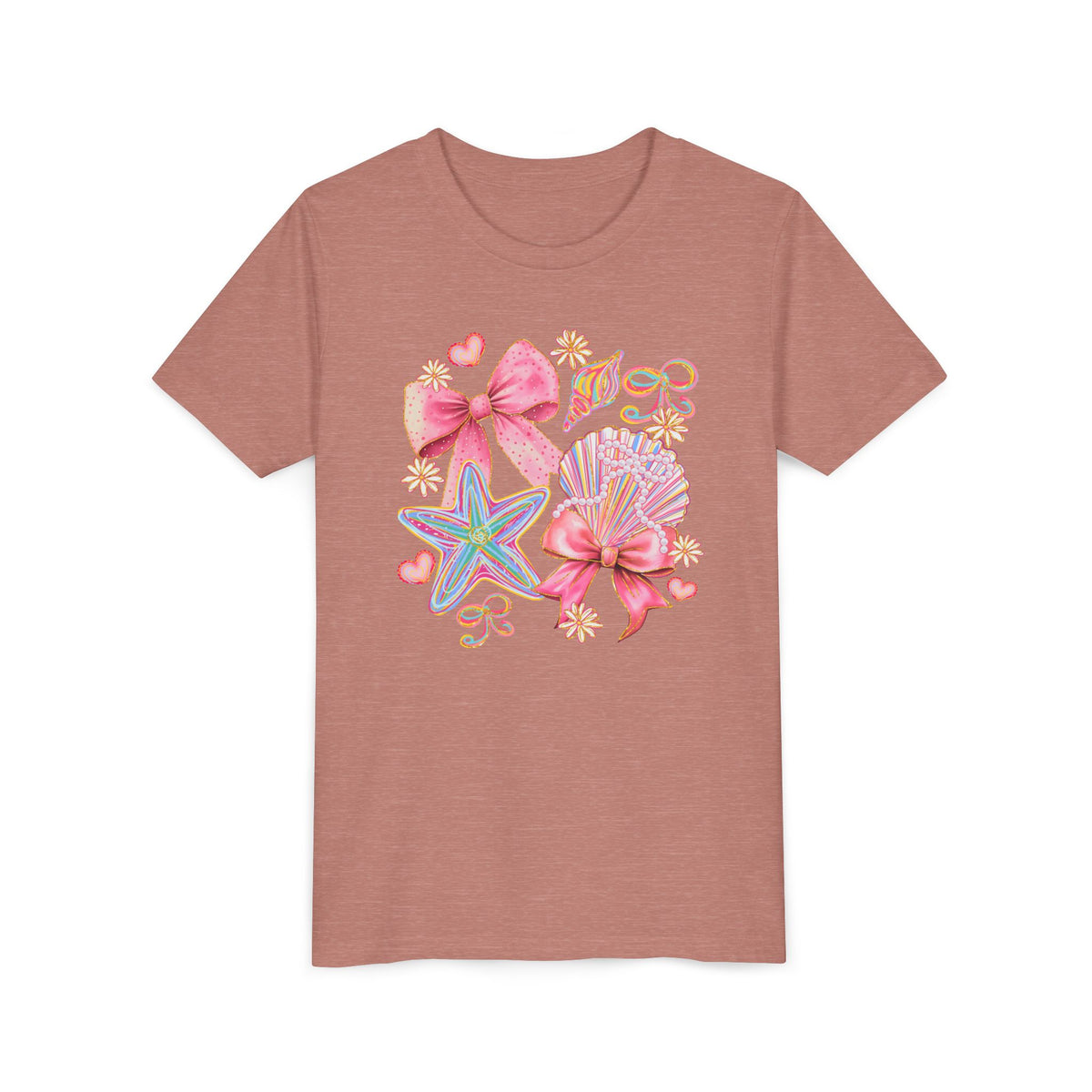 Kids Tee — Pink Seashells & Bows Beach Graphic