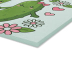 Cute Pickle Couple Glass Cutting Board – Kawaii Pickles with Hearts & Flowers