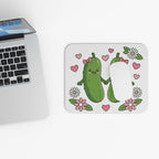Cute Pickle Couple Mouse Pad — Kawaii Pickles with Hearts & Flowers