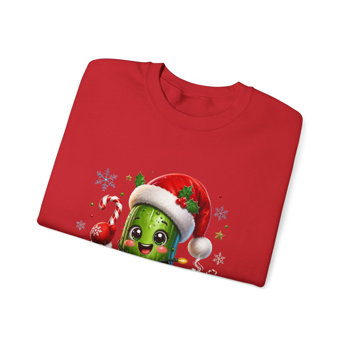 Christmas Pickle Sweatshirt – Cute Santa Hat Pickle with Candy Cane & Hot Cocoa