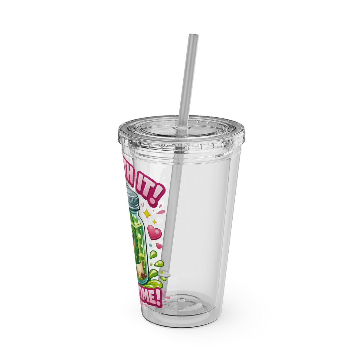 Pickle Time Tumbler with Straw — Cute 'Dill With It' 16oz Cold Cup