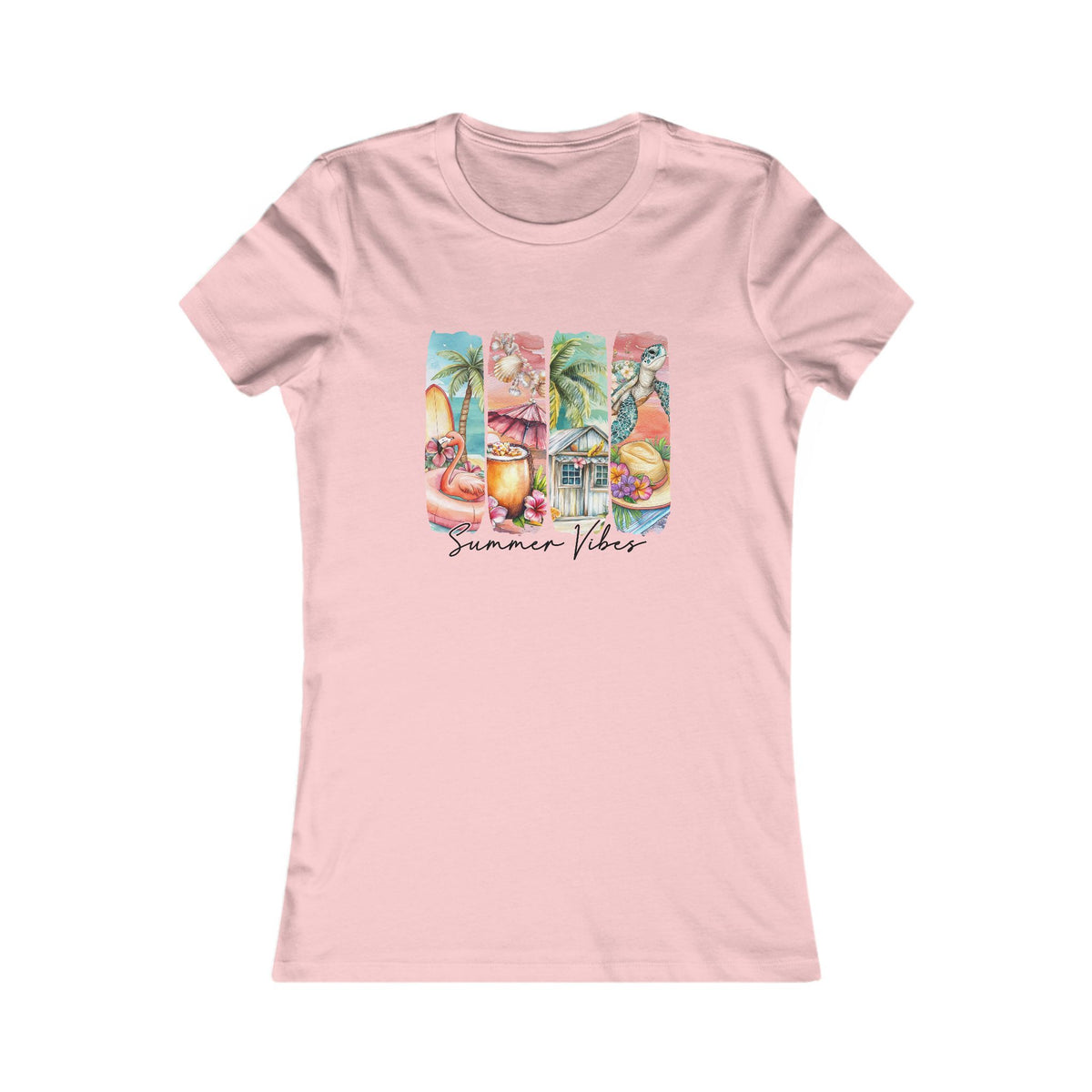 Summer Vibes Women’s Tee – Tropical Beach Graphic