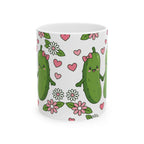 Cute Pickle Couple Mug — Kawaii Pickles with Hearts & Flowers (11oz/15oz)