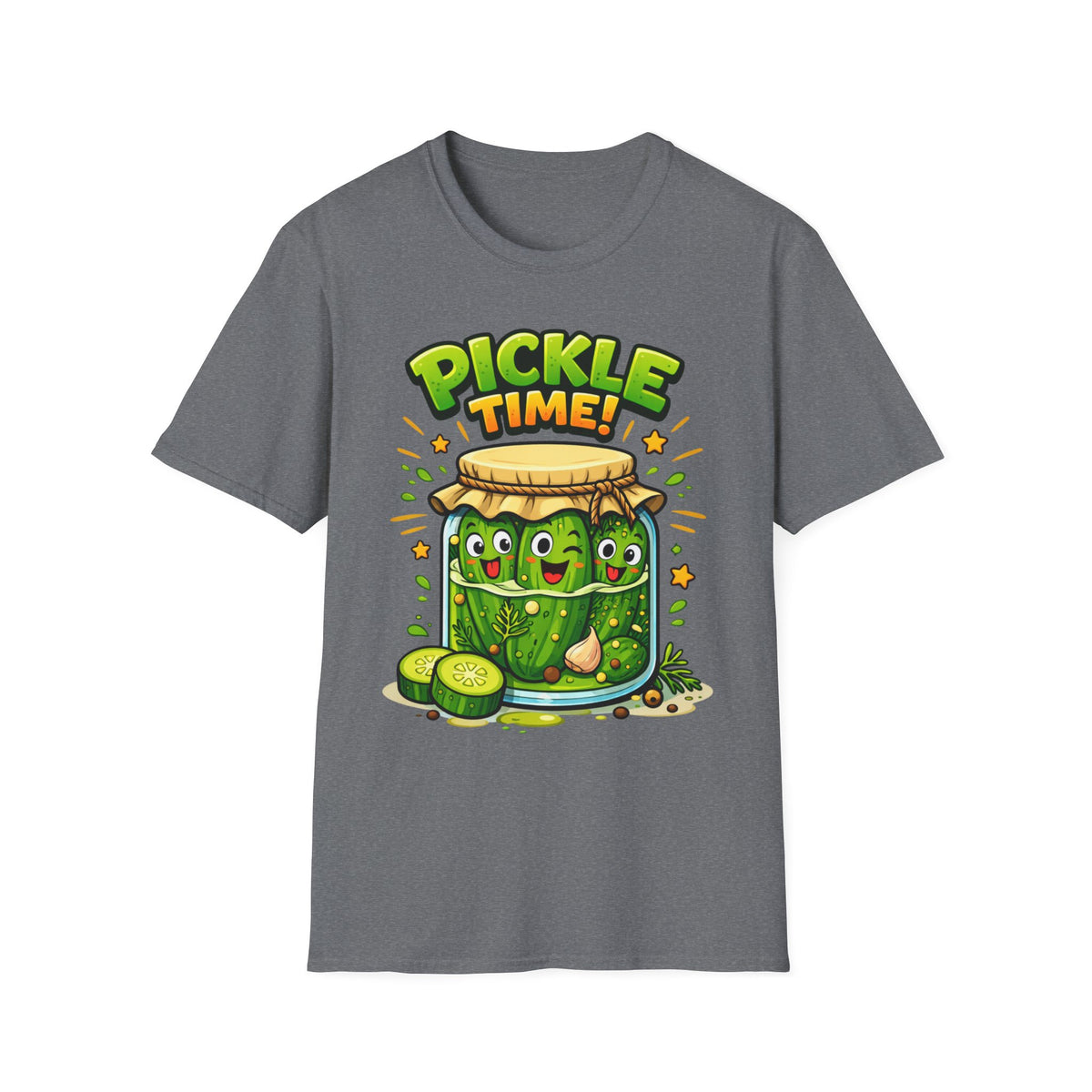 Adult Unisex Pickle Time T-Shirt — Cute Cartoon Pickle Jar Tee