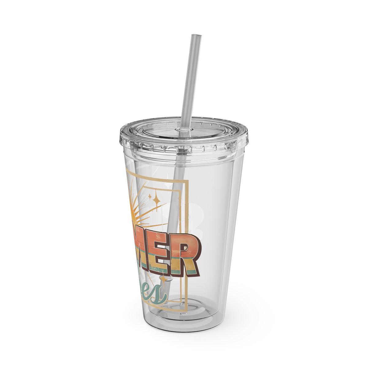 Summer Vibes Tumbler — 16oz Sunsplash Drink Tumbler with Straw