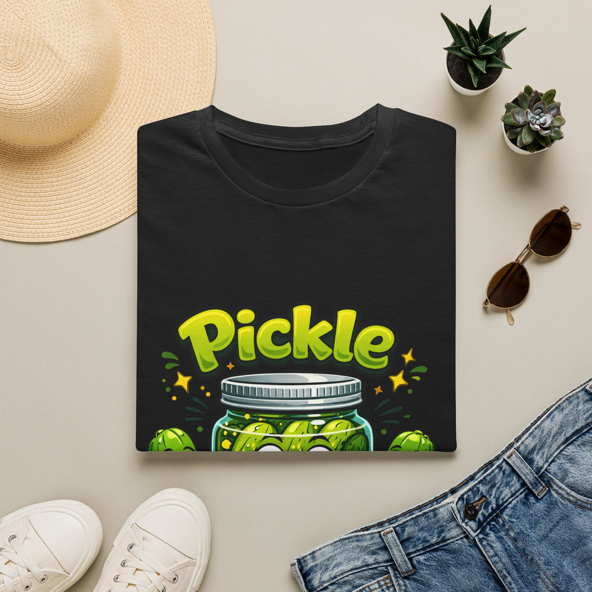 MD - Pickle Time T-Shirt — Cute Cartoon Pickle Jar Graphic Tee