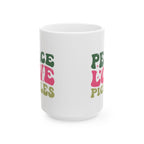 Peace, Love & Pickles Ceramic Mug (11oz/15oz) — Retro Peaceful Kitchen Gift