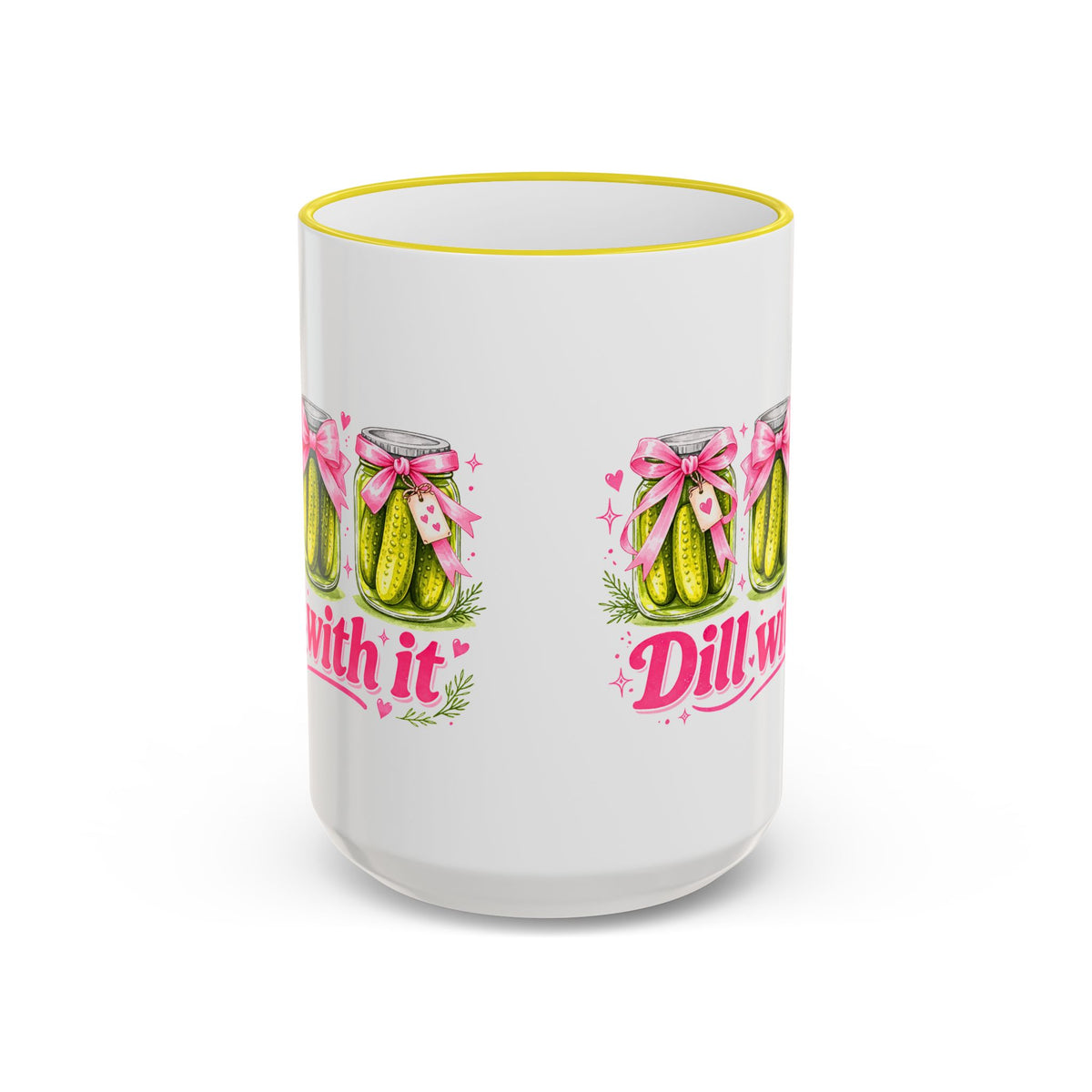 Dill With It Mug — Cute Pickle Jar Coffee Cup (Accent Rim & Handle)