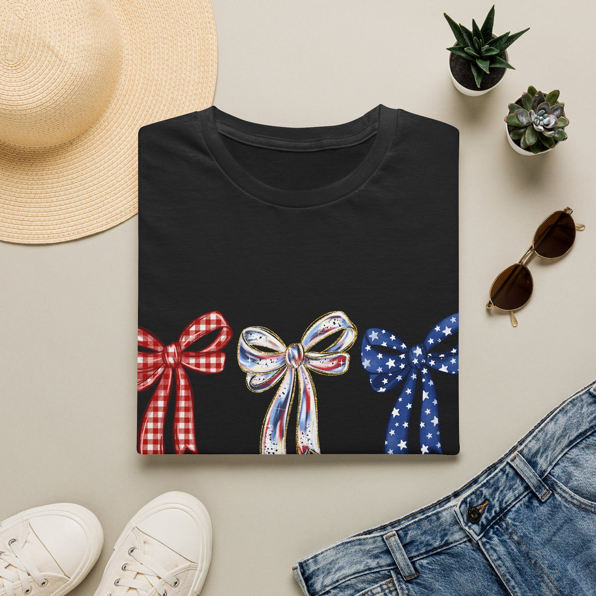Patriotic Red White & Blue Bow T-Shirt