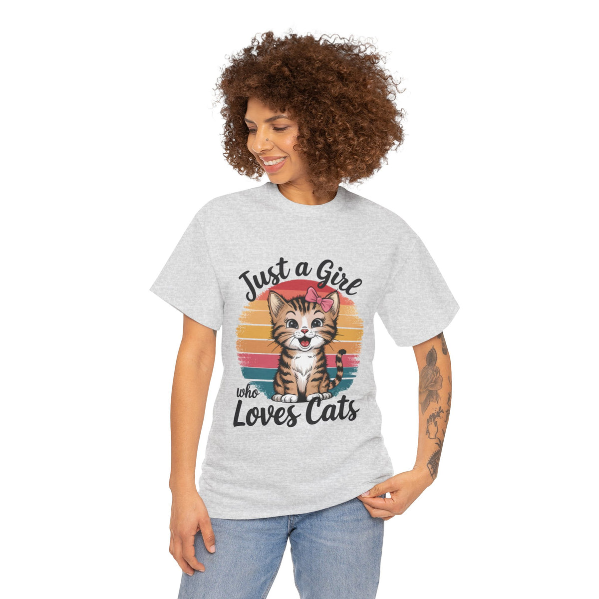 Just a Girl Who Loves Cats T-Shirt — Cute Kitten Retro Sunset Tee for Cat Lovers