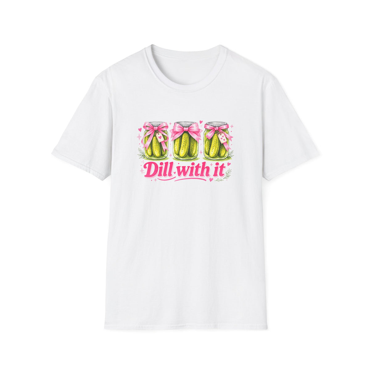 Dill With It T-Shirt – Cute Pickle Jars with Bows, Fun Pun Tee