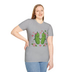 Cute Pickle Couple T-Shirt — Kawaii Matching Pickles with Hearts & Flowers