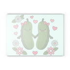 Cute Pickle Couple Glass Cutting Board – Kawaii Pickles with Hearts & Flowers