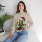 MD - Christmas Pickle Sweatshirt – Cute Holiday Pickle in Santa Hat with Candy Cane & Hot Cocoa