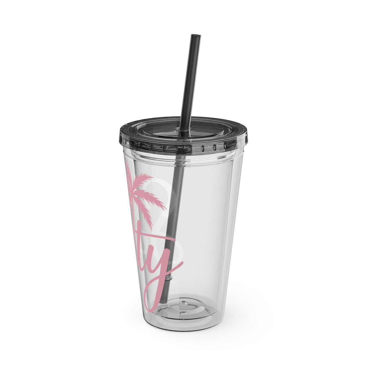 16oz Salty Palm Tumbler with Straw – Clear Beach-Inspired Reusable Cup
