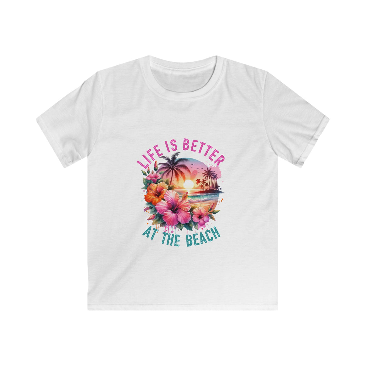 Kids Tee "Life Is Better at the Beach" — Tropical Seashell & Starfish Design