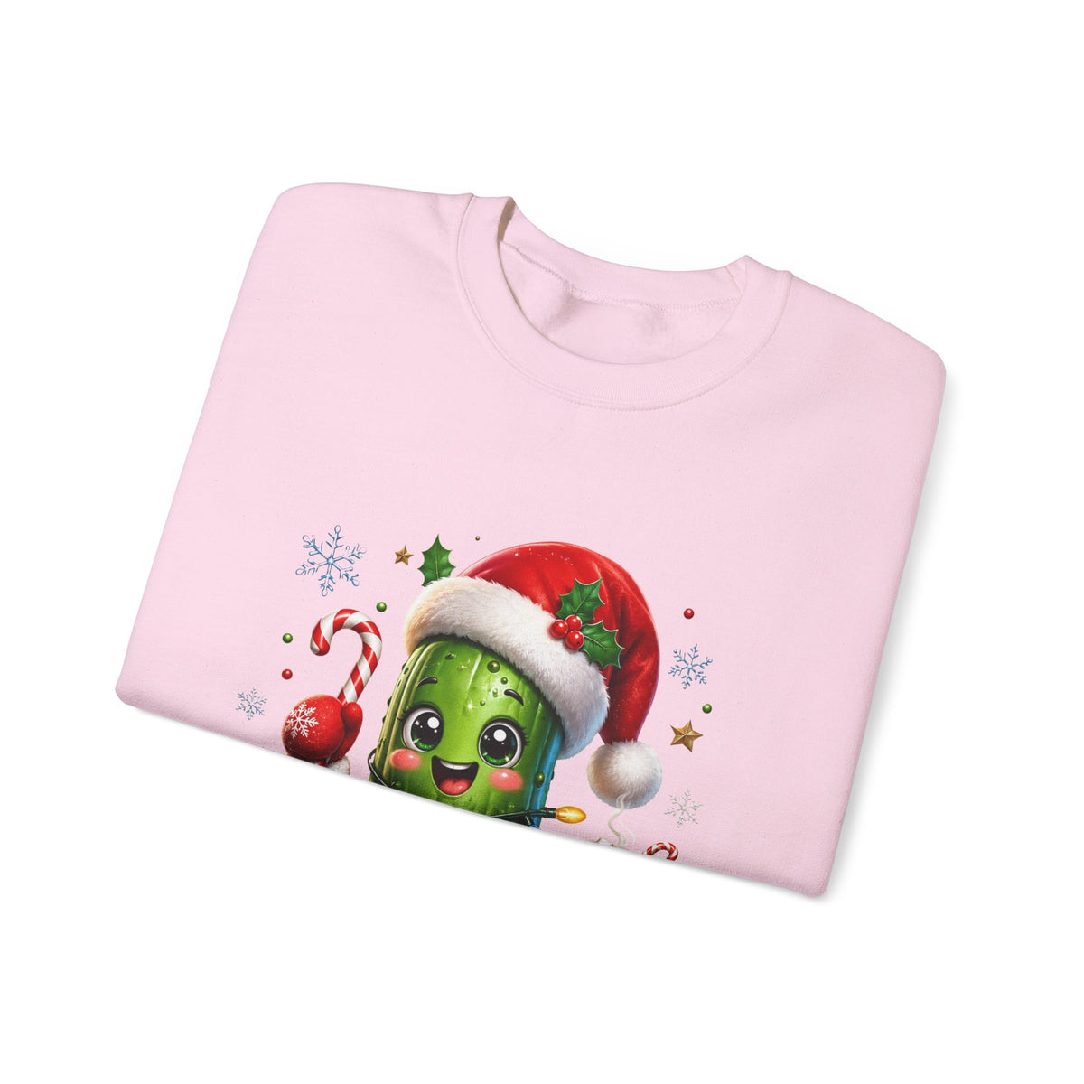 Christmas Pickle Sweatshirt – Cute Santa Hat Pickle with Candy Cane & Hot Cocoa