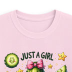 Kids Tee — "Just a Girl Who Loves Pickles" Cute Cactus Pickle Graphic
